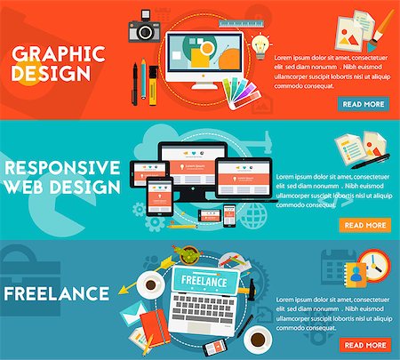 simsearch:400-08613671,k - Graphic and responsive webdesign, freelance concept. Horizontal banners Stock Photo - Budget Royalty-Free & Subscription, Code: 400-08613667