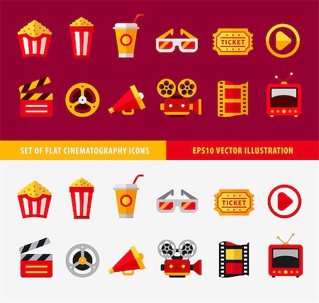 simsearch:400-08709856,k - Set of flat cinema icons for online movie theater vector illustration, eps10 Stock Photo - Budget Royalty-Free & Subscription, Code: 400-08613699