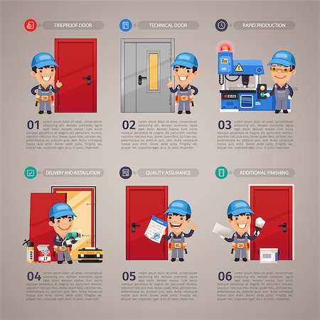 Fireproof Door Production Step by Step with Cartoon Character. In the EPS file, each element is grouped separately. Clipping paths included. Foto de stock - Super Valor sin royalties y Suscripción, Código: 400-08613700