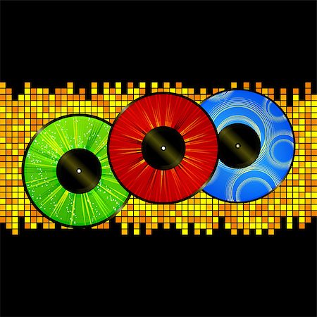 Vinyl Records Red Green and Blue Over Yellow Mosaic Background Photographie de stock - Aubaine LD & Abonnement, Code: 400-08613720