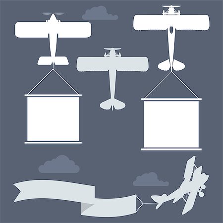 plane silhouette side - Flying biplanes with blank greetings banner Stock Photo - Budget Royalty-Free & Subscription, Code: 400-08613758