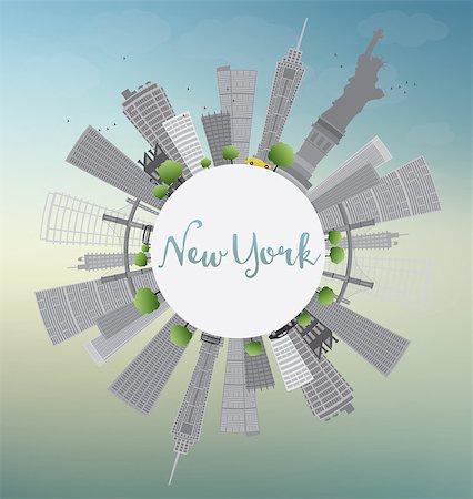 simsearch:400-08617286,k - New York Skyline with Gray Buildings, Blue Sky and Copy Space. Business travel and tourism concept with place for text. Image for presentation, banner, placard and web site. Vector Illustration. Stock Photo - Budget Royalty-Free & Subscription, Code: 400-08613842