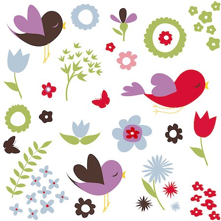 simsearch:400-09133678,k - Birds and flowers, spring background Stock Photo - Budget Royalty-Free & Subscription, Code: 400-08613877