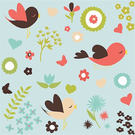 simsearch:400-09133678,k - Birds and flowers, spring background Stock Photo - Budget Royalty-Free & Subscription, Code: 400-08613871