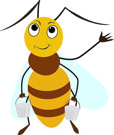 simsearch:400-04266492,k - Yellow funny bee cartoon smiling with two buckets Photographie de stock - Aubaine LD & Abonnement, Code: 400-08613901