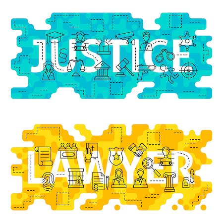 simsearch:400-08624071,k - Justice Lawyer Word Outline Flat Concept. Vector Illustration of Thin Line Law and Crime Banner for Website and Web. Stock Photo - Budget Royalty-Free & Subscription, Code: 400-08624092