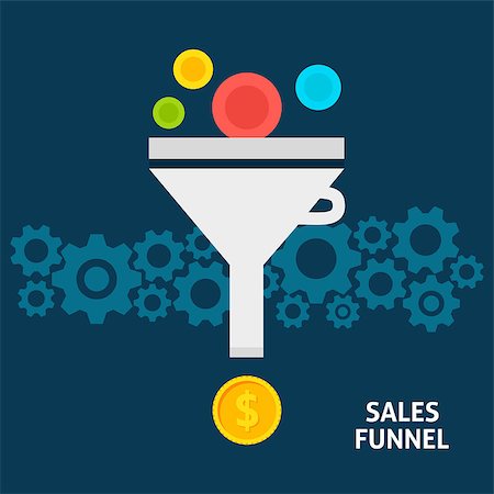 funnel - Sales Funnel Flat Style Concept. Vector Illustration of Data Filter. Business Conversion into Money. Foto de stock - Super Valor sin royalties y Suscripción, Código: 400-08624107