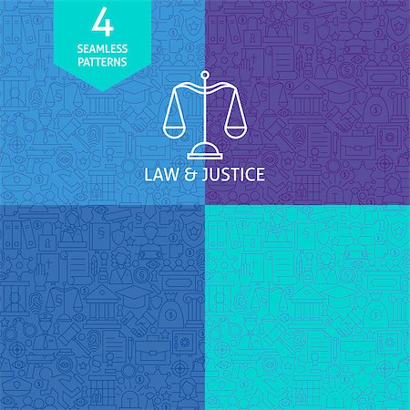 simsearch:400-08624071,k - Thin Line Art Law Justice and Crime Pattern Set. Four Vector Website Design and Seamless Background in Trendy Modern Outline Style. Attorney and Lawyer. Stock Photo - Budget Royalty-Free & Subscription, Code: 400-08624115