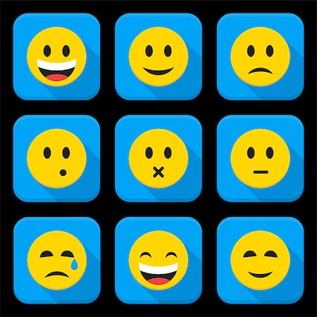 simsearch:400-05946517,k - Yellow Smiling Faces Squared App Icon Set. Vector Illustration of Flat Style Icons Square Shaped. Foto de stock - Royalty-Free Super Valor e Assinatura, Número: 400-08624124