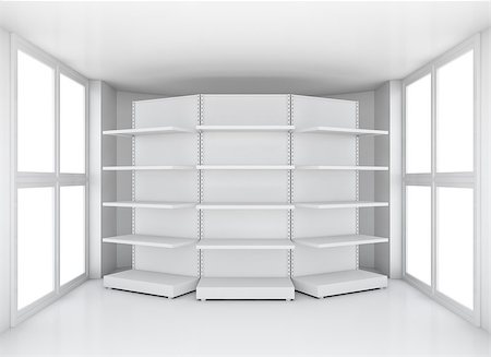 simsearch:400-08919670,k - Realistic empty supermarket shelf in room with windows, 3D illustration Fotografie stock - Microstock e Abbonamento, Codice: 400-08624570