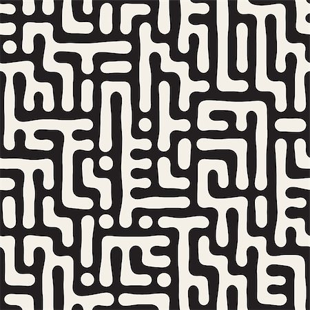 Vector Seamless Black And White Rounded Irregular Maze Pattern Abstract Geometric Background Stock Photo - Budget Royalty-Free & Subscription, Code: 400-08624600