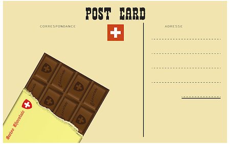simsearch:400-09098455,k - Vintage Swiss postcard, classic black Swiss chocolate. Stockbilder - Microstock & Abonnement, Bildnummer: 400-08624699