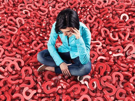 simsearch:400-06567183,k - 3d illustration of girl sits among many red questions Stock Photo - Budget Royalty-Free & Subscription, Code: 400-08624784