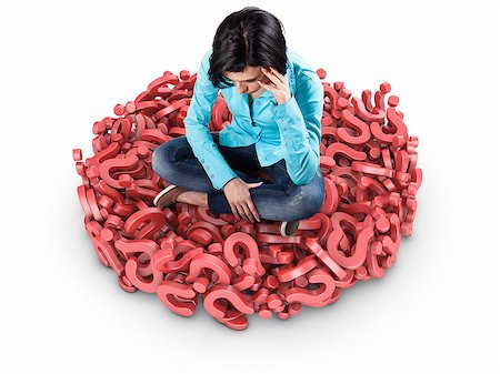 simsearch:400-06567183,k - 3d illustration of girl sits among many red questions Stock Photo - Budget Royalty-Free & Subscription, Code: 400-08624782