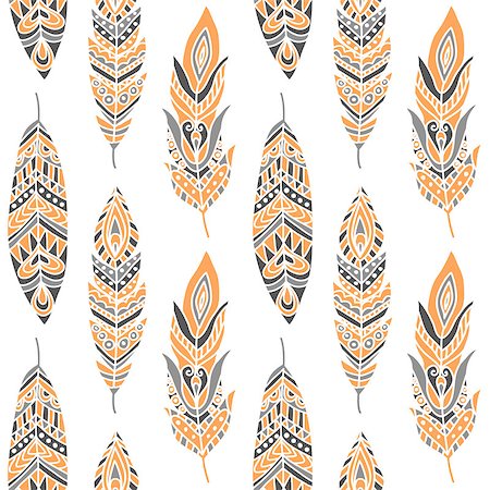 simsearch:400-08616791,k - Seamless Pattern with Ethnic Feathers, can be used for wallpaper, web page background, greeting cards, fabric print Foto de stock - Super Valor sin royalties y Suscripción, Código: 400-08624845