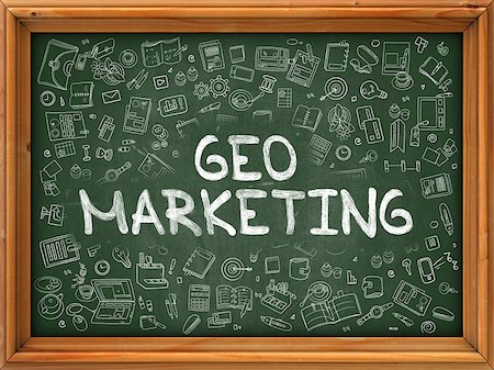 simsearch:400-07045079,k - Green Chalkboard with Hand Drawn Geo Marketing with Doodle Icons Around. Line Style Illustration. Stock Photo - Budget Royalty-Free & Subscription, Code: 400-08624931