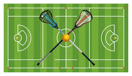 An aerial view of a realistic lacrosse field with crossed sticks and ball. Vector EPS 10 available. Fotografie stock - Microstock e Abbonamento, Codice: 400-08624989