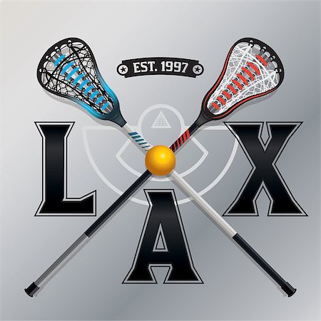 An illustration for the sport of lacrosse with sticks, ball, and emblem. Vector EPS 10 available. Stock Photo - Budget Royalty-Free & Subscription, Code: 400-08625004