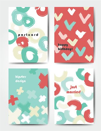 simsearch:400-08617908,k - Modern grunge brush postcard template, art vector cards design in bright colors, funny hipster design postcards, doodle geometry Foto de stock - Super Valor sin royalties y Suscripción, Código: 400-08625013