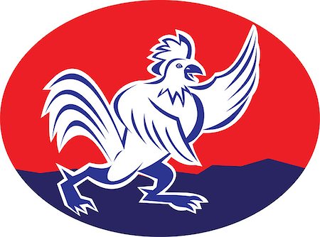 simsearch:400-08617785,k - Illustration of a cartoon rooster cock chicken pointing wing set inside ellipse on isolated background done in cartoon style. Stock Photo - Budget Royalty-Free & Subscription, Code: 400-08625124
