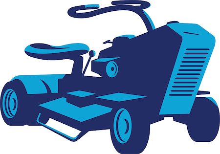 Illustration of a vintage ride on lawn mower on low angle set on isolated white background done in retro style. Stock Photo - Budget Royalty-Free & Subscription, Code: 400-08625120