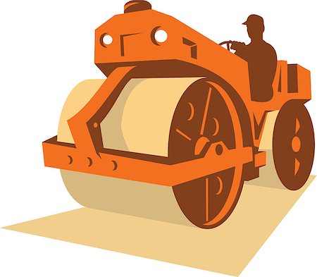 Illustration of a construction road roller viewed from a low angle from front side set on isolated white background done in retro style. Foto de stock - Super Valor sin royalties y Suscripción, Código: 400-08625121