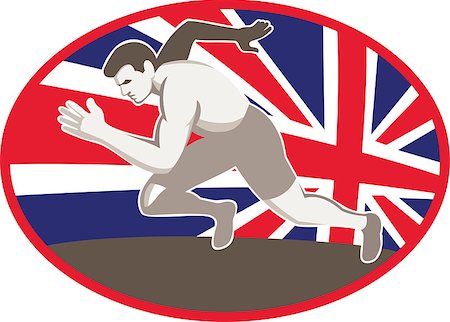 simsearch:400-05331205,k - Illustration of a male runner track and field athlete with union jack great britain british flag in background set inside oval. Foto de stock - Royalty-Free Super Valor e Assinatura, Número: 400-08625134