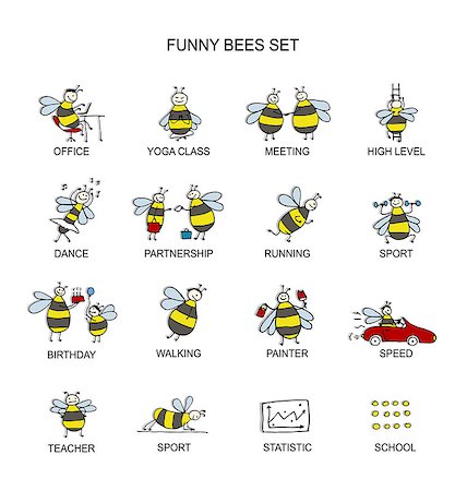 simsearch:400-04266492,k - Funny bee collection, sketch for your design. Vector illustration Photographie de stock - Aubaine LD & Abonnement, Code: 400-08625247