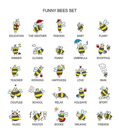simsearch:400-04683047,k - Funny bee collection, sketch for your design. Vector illustration Photographie de stock - Aubaine LD & Abonnement, Code: 400-08625248