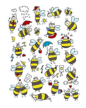 simsearch:400-08046771,k - Funny bee collection, sketch for your design. Vector illustration Stock Photo - Budget Royalty-Free & Subscription, Code: 400-08625249