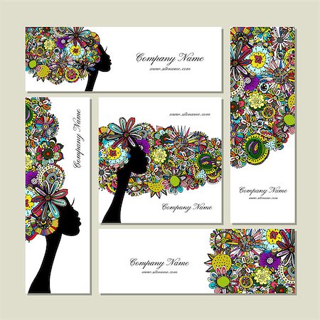 simsearch:400-07044645,k - Business cards design, female floral portrait. Vector illustration Stock Photo - Budget Royalty-Free & Subscription, Code: 400-08625241