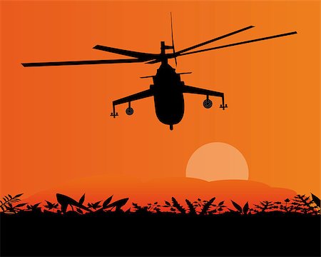 simulation - military helicopter flying in the sky sunset Stock Photo - Budget Royalty-Free & Subscription, Code: 400-08625242