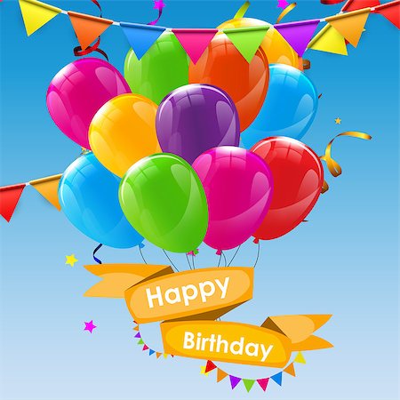 simsearch:400-09090987,k - Happy Birthday Card Template with Balloons Vector Illustration EPS10 Stock Photo - Budget Royalty-Free & Subscription, Code: 400-08625328