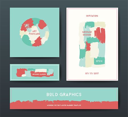 simsearch:400-08617908,k - Modern grunge brush design templates, wedding invitation, banner, art vector cards design in soft colors Foto de stock - Super Valor sin royalties y Suscripción, Código: 400-08625706