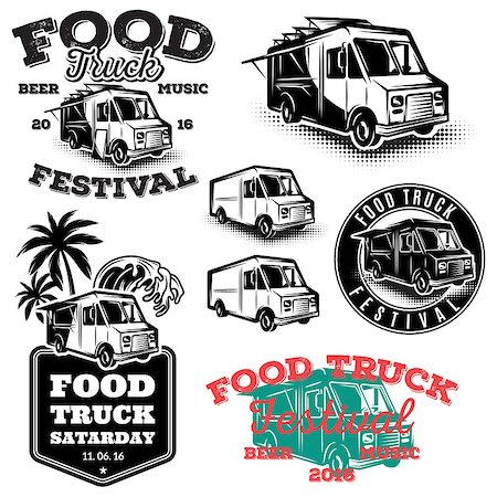 eating at food truck - set of templates, design elements, vintage style emblems for the food truck Stock Photo - Budget Royalty-Free & Subscription, Code: 400-08625725