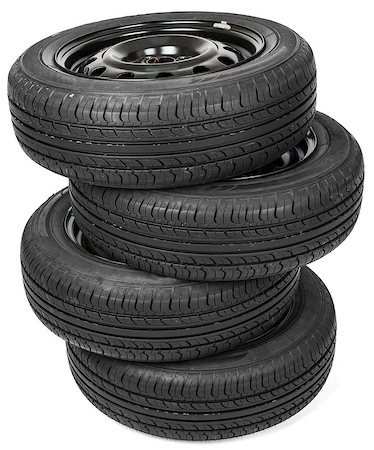 simsearch:400-08919664,k - Stack of four wheel black tyres for summer isolated on white background Stockbilder - Microstock & Abonnement, Bildnummer: 400-08625734