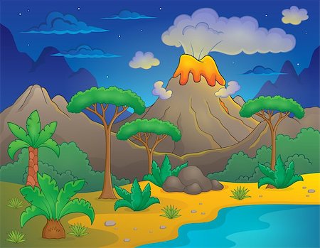 Prehistoric night landscape 1 - eps10 vector illustration. Stock Photo - Budget Royalty-Free & Subscription, Code: 400-08625832