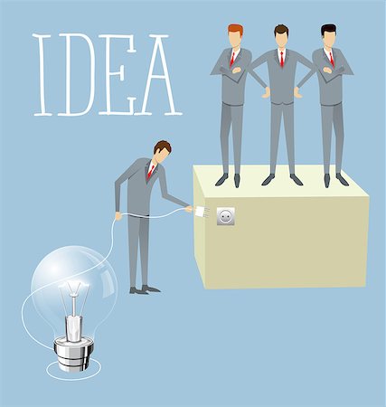 simsearch:400-08756550,k - Idea research flat isometry business startup experiment concept vector illustration. Businessman lighting big lamp abstract electronic device Stock Photo - Budget Royalty-Free & Subscription, Code: 400-08625849