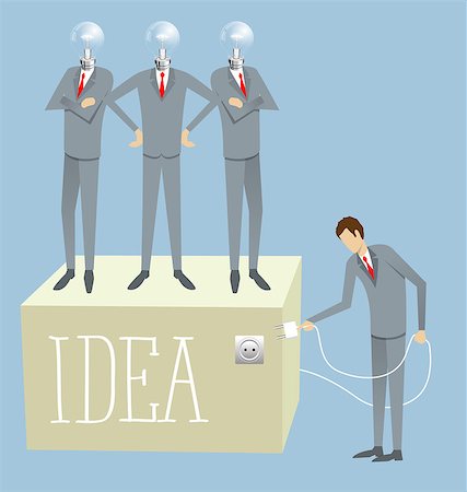 simsearch:400-08756550,k - Idea research flat isometry business startup experiment concept vector illustration. Businessman lighting big lamp abstract electronic device Stock Photo - Budget Royalty-Free & Subscription, Code: 400-08625850