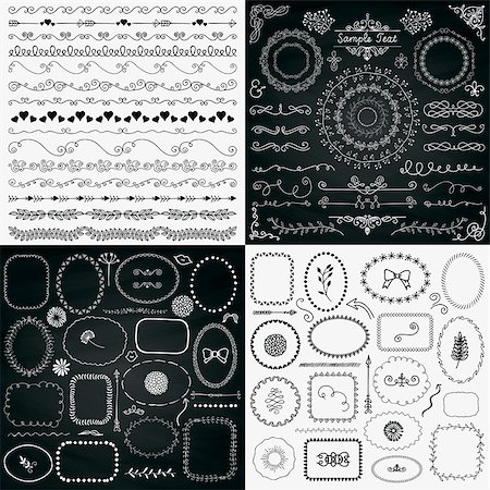 Set of Decorative Black and Chalk Drawing Hand Sketched Rustic Doodle Frames, Borders, Dividers, Design Elements. Chalkboard Background Texture. Vector Illustration. Stock Photo - Budget Royalty-Free & Subscription, Code: 400-08626053