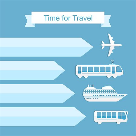Modern vector illustration with airplane, bus, ship and train for presentation, booklet, website. Time for travel concept Stock Photo - Budget Royalty-Free & Subscription, Code: 400-08626207