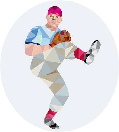 simsearch:400-08653412,k - Low polygon style illustration of an american baseball player pitcher outfilelder with leg up getting ready to throw ball set on isolated white background. Stock Photo - Budget Royalty-Free & Subscription, Code: 400-08626356