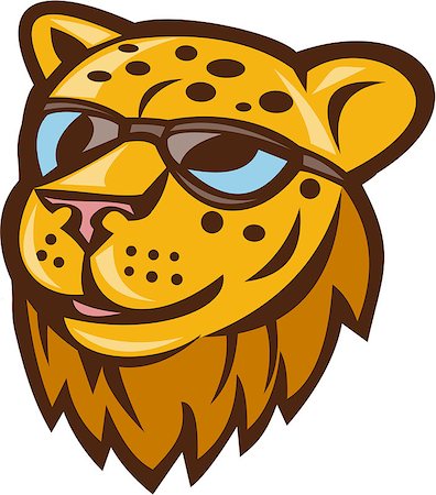 front view of a cheetah - Illustration of a cheetah head smiling wearing sunglasses viewed from front set on isolated background done in cartoon style. Stock Photo - Budget Royalty-Free & Subscription, Code: 400-08626385