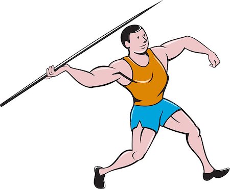 Illustration of a track and field athlete javelin throw viewed from side set on isolated white background done in cartoon style. Stock Photo - Budget Royalty-Free & Subscription, Code: 400-08626386