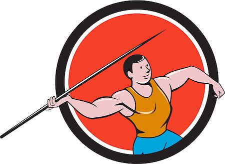 Illustration of a track and field athlete javelin throw viewed from side set inside circle on isolated background done in cartoon style. Stock Photo - Budget Royalty-Free & Subscription, Code: 400-08626387