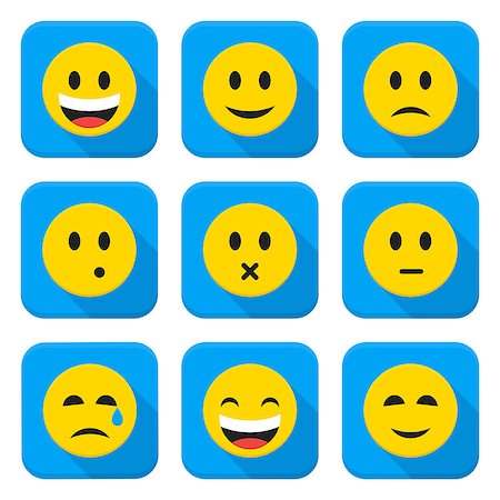 simsearch:400-05946517,k - Yellow Smiley Faces Squared App Icon Set. Vector Illustration of Flat Style Icons Square Shaped. Foto de stock - Royalty-Free Super Valor e Assinatura, Número: 400-08626448