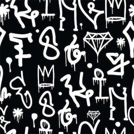 doodle art lettering - Graffiti background seamless pattern. Vector Tags, writing. Graffiti hand style, old school. King of style, street art texture. Monochrome black and white colors Stock Photo - Budget Royalty-Free & Subscription, Code: 400-08626465