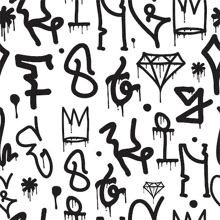 Graffiti background seamless pattern. Vector Tags, writing. Graffiti hand style, old school. King of style, street art texture. Monochrome black and white colors Stock Photo - Budget Royalty-Free & Subscription, Code: 400-08626466