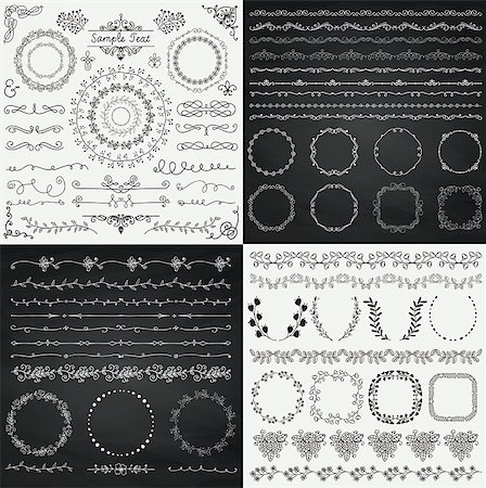 Set of Decorative Black and Chalk Drawing Hand Sketched Rustic Doodle Frames, Borders, Dividers, Design Elements. Chalkboard Background Texture. Vector Illustration. Stock Photo - Budget Royalty-Free & Subscription, Code: 400-08626544