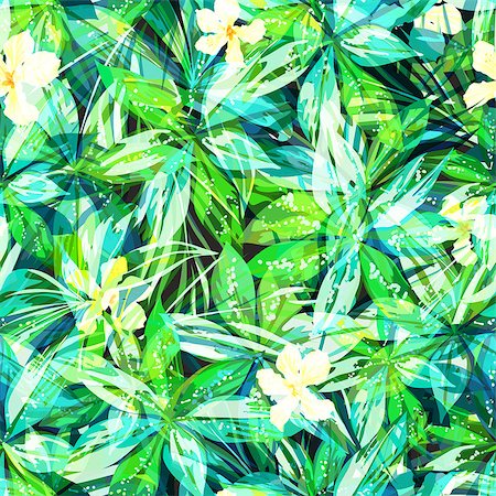 simsearch:400-08754428,k - Summer colorful hawaiian seamless pattern with tropical plants and hibiscus flowers, vector illustration Stock Photo - Budget Royalty-Free & Subscription, Code: 400-08626588